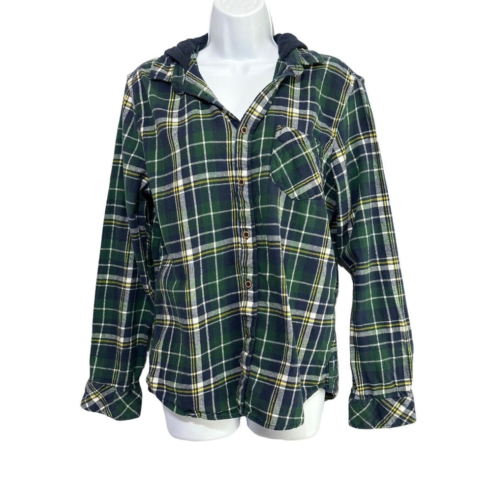 Nomad Flannel Hoodie Size Large Navy Checkered Men's Casual Long Sleeve Button